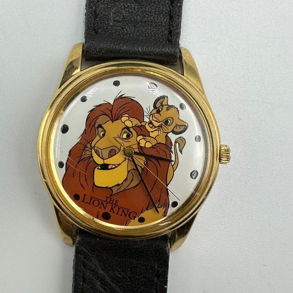 Timex Watch Women The Lion King Simba Mufasa Gold Tone Black Band Works 8.5"
